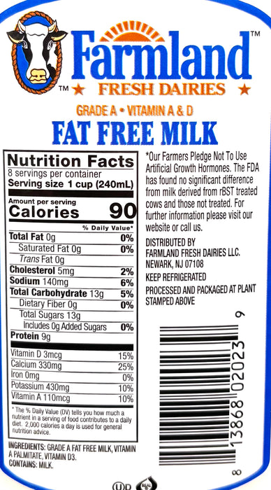 Farmland Fat Free Milk 1.89L