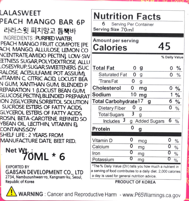 Lalasweet Peach Mango Ice Bars 6Pack