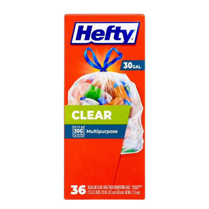 Hefty Clear Trash Bags 30Gal/36Ct