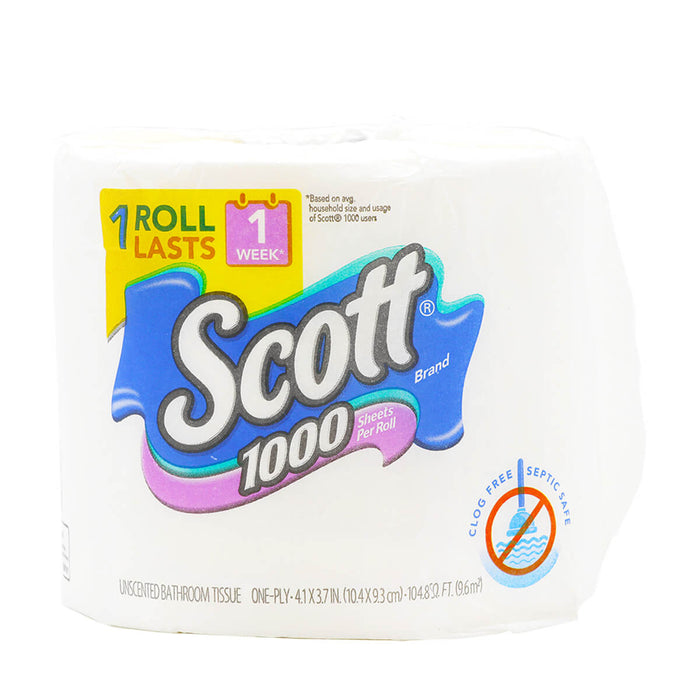 Scott Unscented Bathroom Tissue One-Ply 1000 Sheets Per Roll