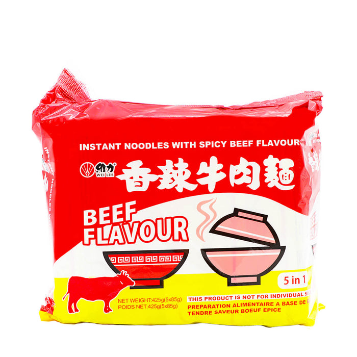 Wei Lih Instant Noodles with Spicy Beef Flavour 5 x 85g, 425g