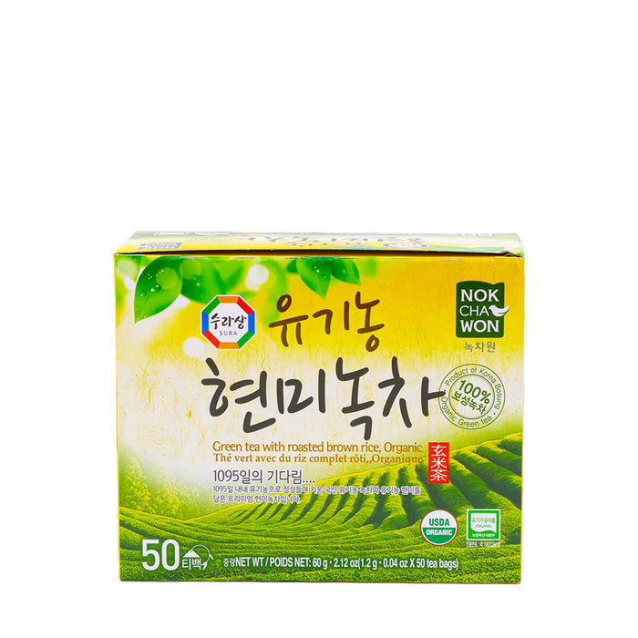 Surasang Organic Green Tea with Roasted Brown Rice 50 Tea Bags X 1.2g, 2.12oz