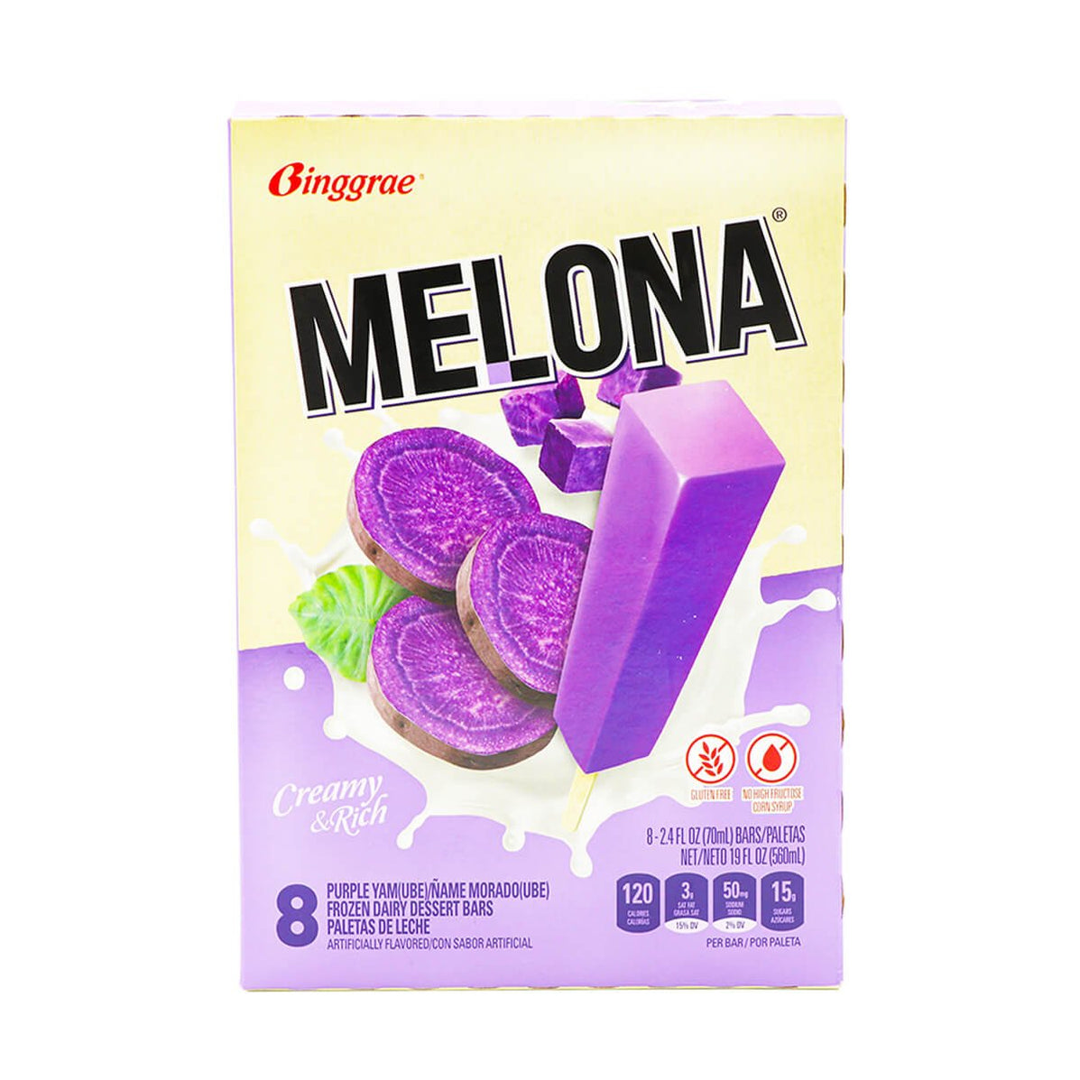 Binggrae Melona Purple Yam(Ube) Flavor 8 Bars, 19fl.oz H Mart
