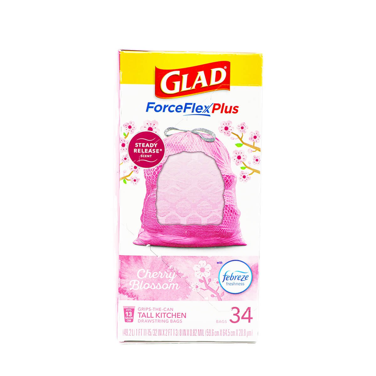 Glad ForceFlexPlus 13-Gallons Febreze Cherry Blossom Pink Plastic