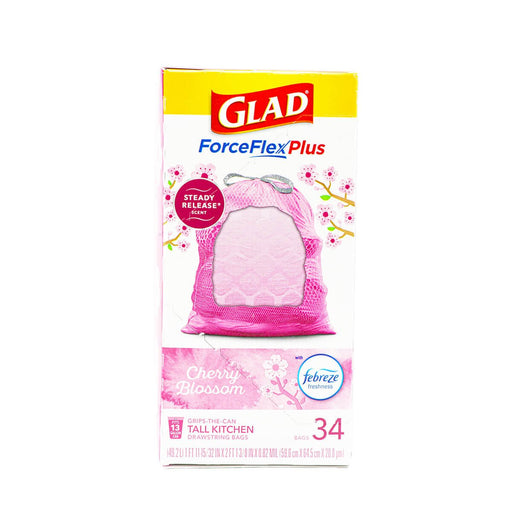 Glad Force Flex Plus Tall Kitchen Drawstring Bags Cherry Blossom with Febreze Freshness 34 Bags - H Mart Manhattan Delivery