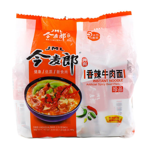 Jinmailang Instant Noodle Artificial Spicy Beef Flavor 4.13oz x 5 packs, 20.65oz - H Mart Manhattan Delivery