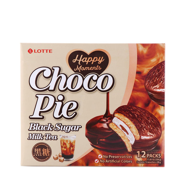 Lotte Choco Pie Black Sugar Milk Tea 12P 11.85oz - H Mart Manhattan Delivery