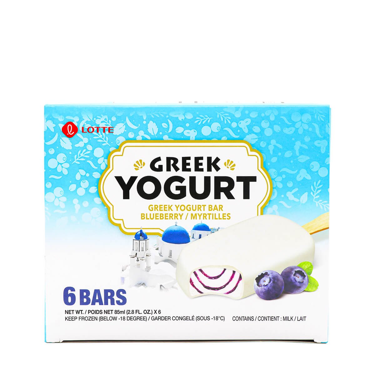 Lotte Greek Yogurt Ice Bar Blueberry 6 Bars x 2.8fl.oz H Mart