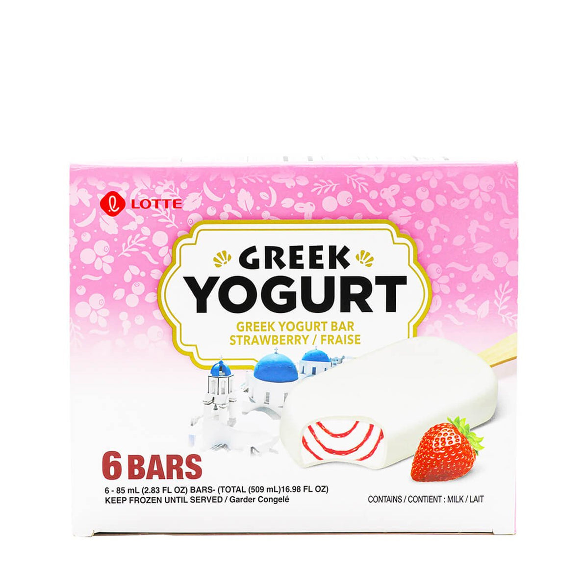 Lotte Greek Yogurt Ice Bar Strawberry 6 Bars x 2.83fl.oz H Mart