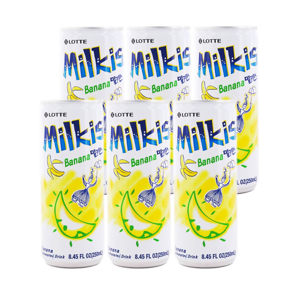 Lotte Milkis Carbonated Drink Banana Flavor 250ml x 6 Cans - H