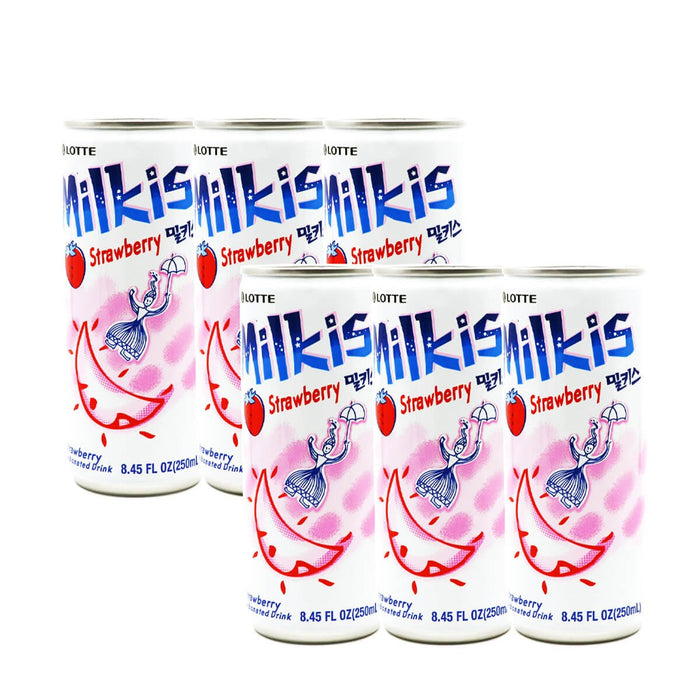 Lotte Milkis Carbonated Drink Strawberry Flavor 250ml x 6 Cans - H Mart Manhattan Delivery