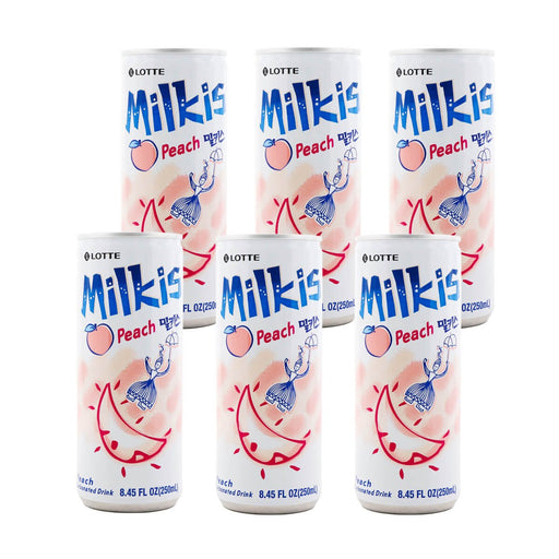 Lotte Milkis Peach Flavored Carbonated Drink 8.45fl oz x 6Cans, 50.7fl.oz - H Mart Manhattan Delivery