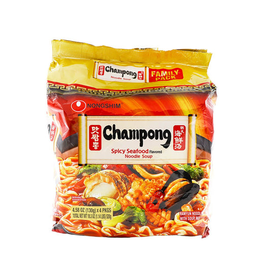 Nongshim Champong Spicy Seafood Flavored Noodle Soup 4 Pkgs x 130g, 520g - H Mart Manhattan Delivery