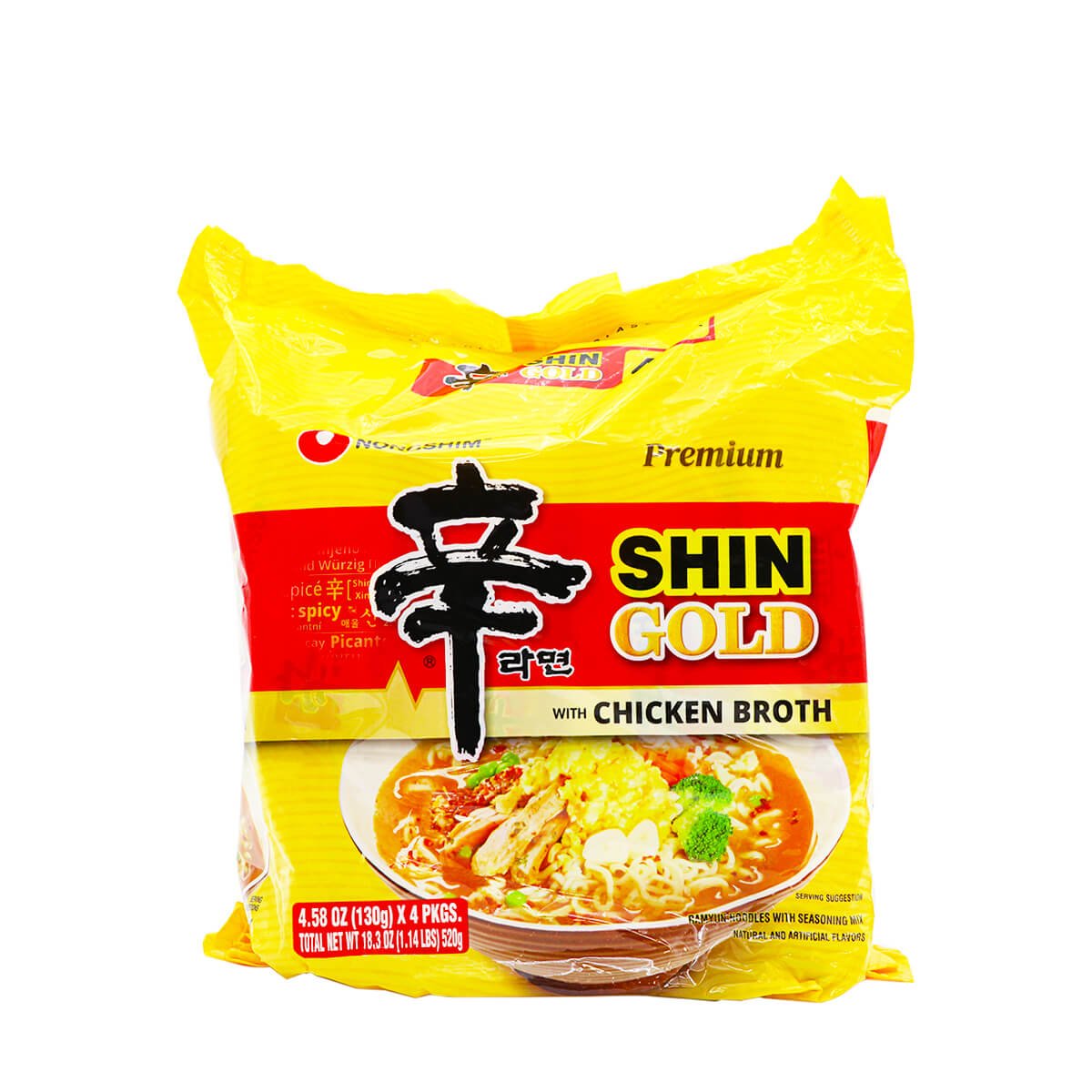 Nongshim Shin Gold Ramyun Noodle Soup with Chicken Broth, Gourmet Spicy,  3.56 oz, 6-count