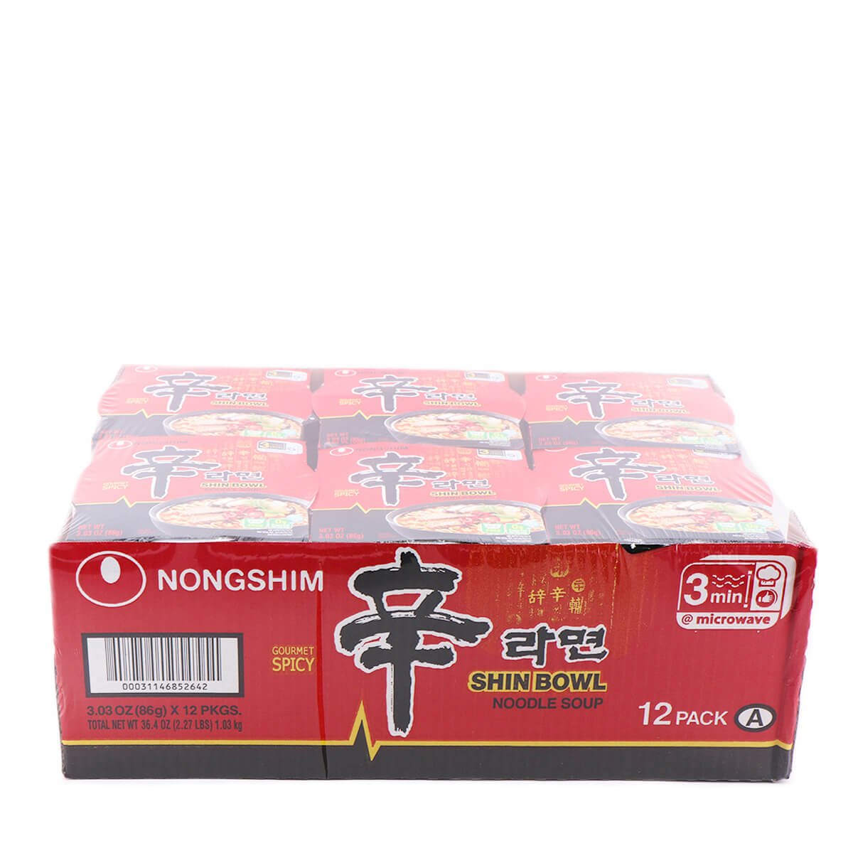 Nong Shim Bowl Noodle Soup, Spicy Chicken Flavor - 12 pack, 3.03 oz packages